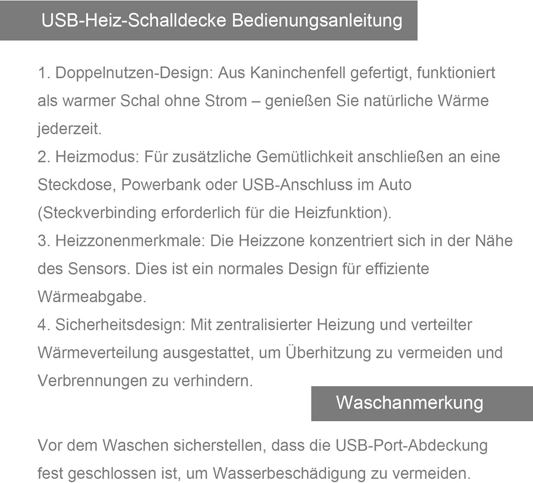 Kabellose Heizdecke mit 8-Zonen-Heizung, 3 Stufen,1,5 m Verlängerungskabel Kaninchenfell Elektrische