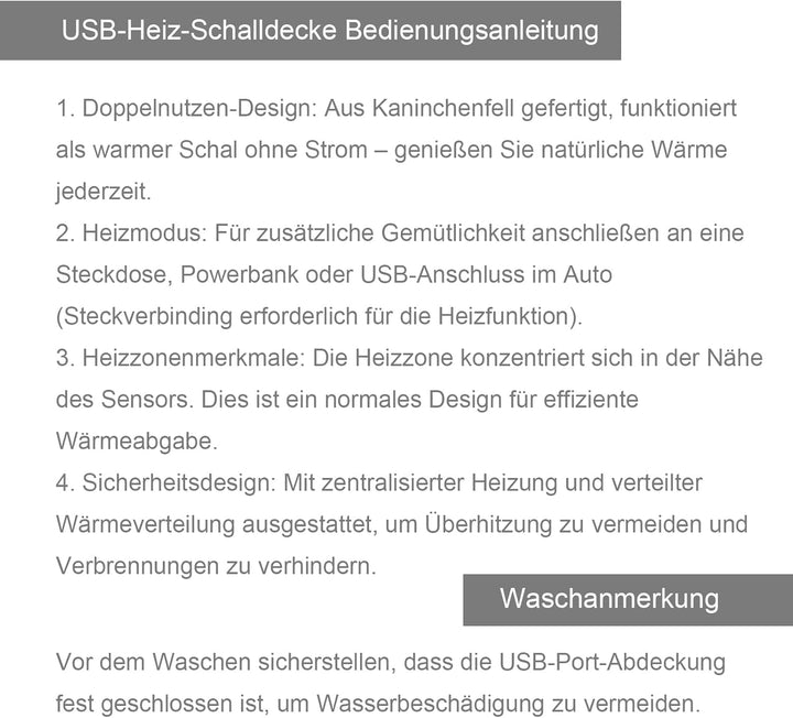 Kabellose Heizdecke mit 8-Zonen-Heizung, 3 Stufen,1,5 m Verlängerungskabel Kaninchenfell Elektrische