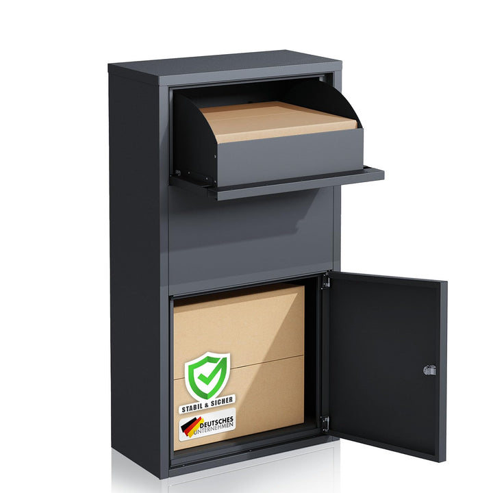 Floordirekt Briefkasten und Paketbox rostfrei und massiv, Paketbriefkasten XXL, Standbriefkasten mod