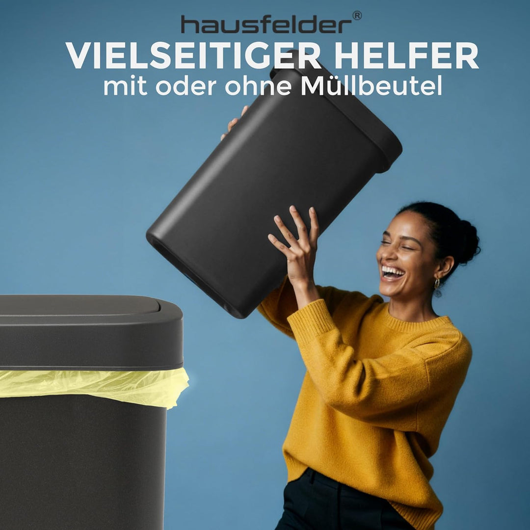 Hausfelder Mülleimer 50l gross mit Deckel in schwarz, Schwingdeckel Abfalleimer Küche mit 50 Liter,