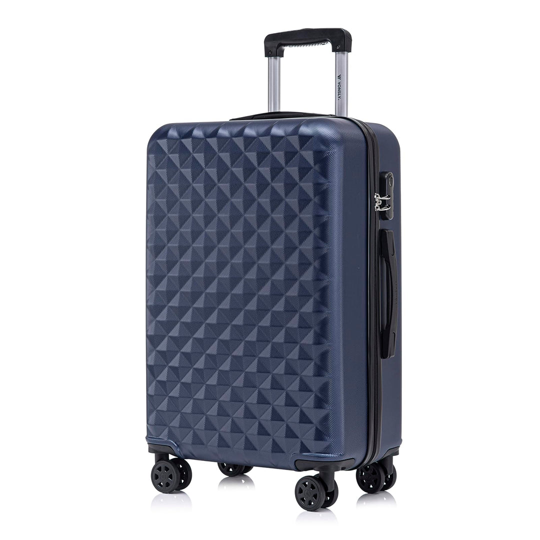 Koffer Suitcase L Dunkelblau, Trolley Reisekoffer, Rollkoffer Handgepäck mit 4 Rollen 360°, Hartscha