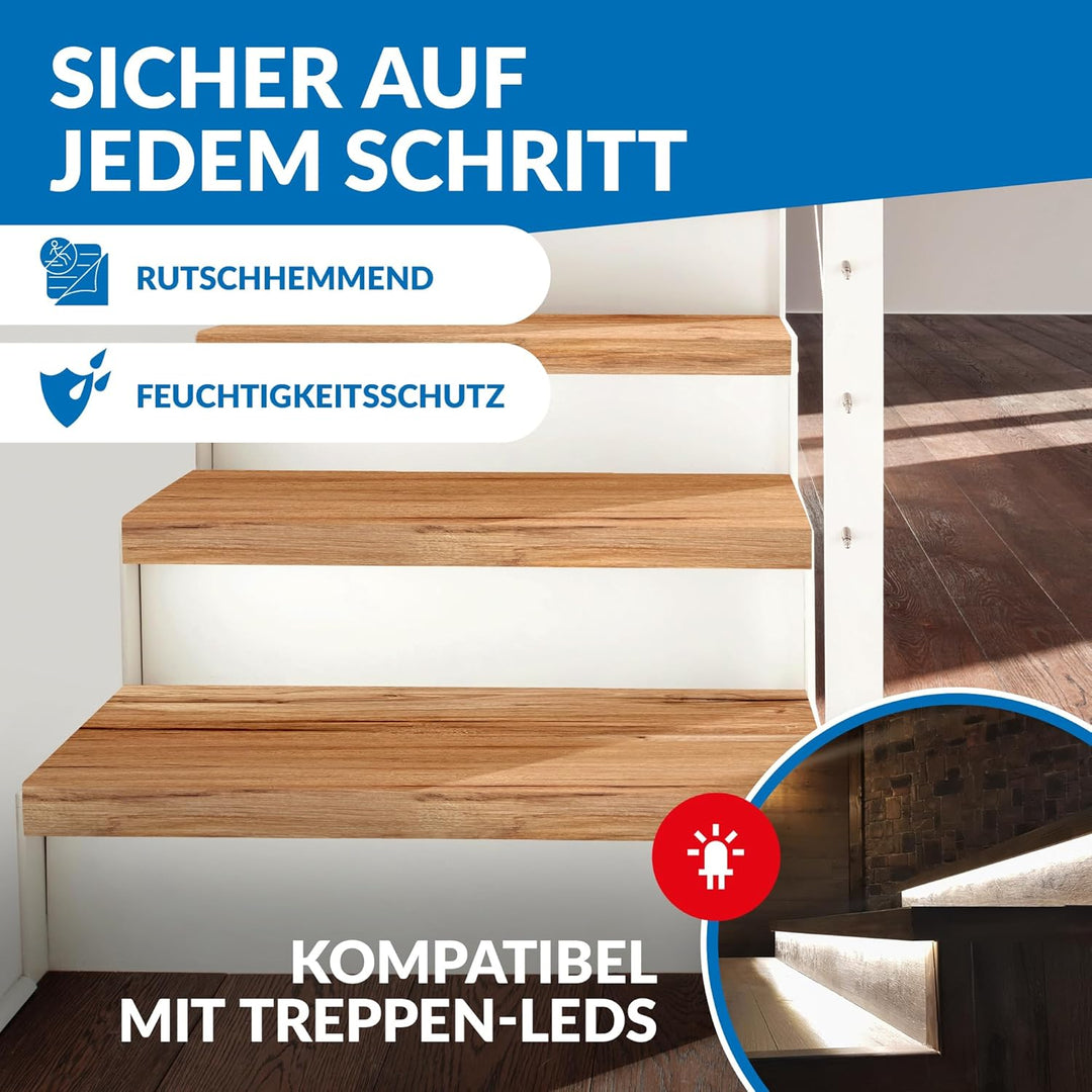 Treppenstufen mit U-Profil [LED-kompatibel] Renovierungsstufen für die Treppe, Laminat-Stufen, Tritt
