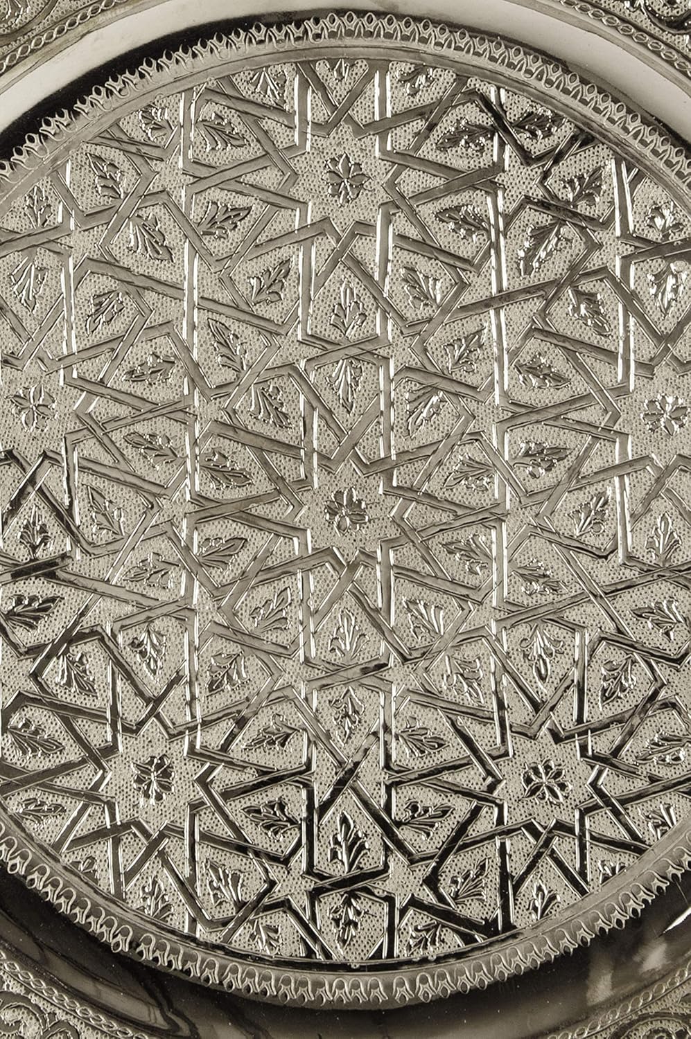 Orientalisches rundes Tablett aus Messing Mehdia 30cm Deko Silber | Marokkanisches Teetablett in der