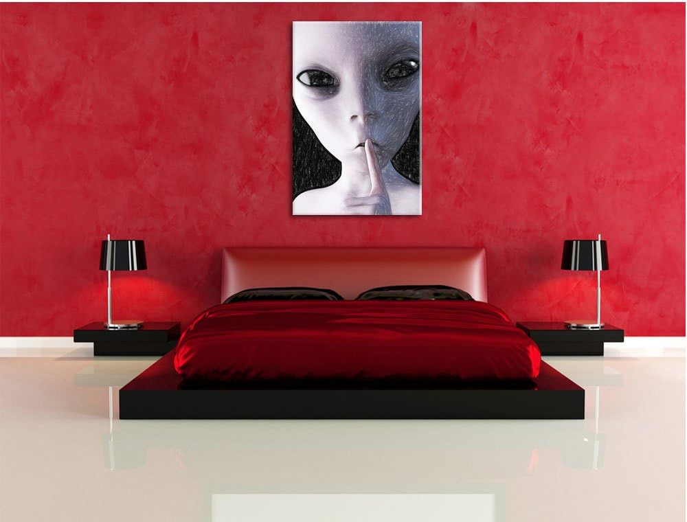 Pixxprint Alien Nicht reden als Leinwandbild/Grösse: 100x70 / Wandbild/Kunstdruck/fertig bespannt, 1