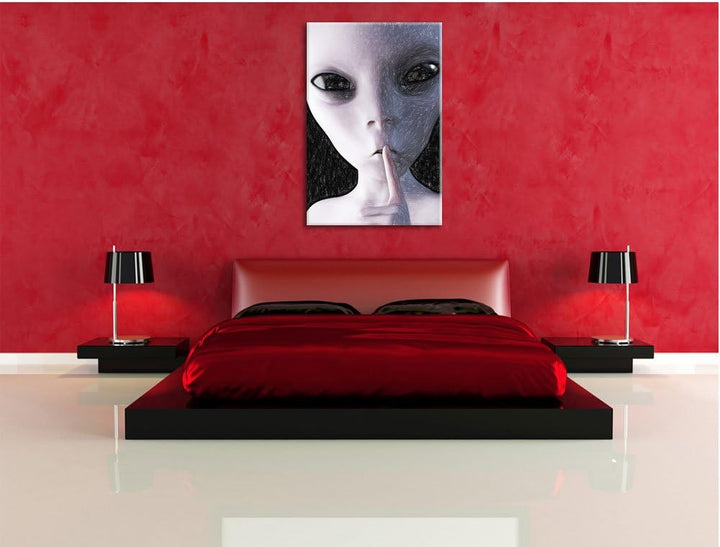 Pixxprint Alien Nicht reden als Leinwandbild/Grösse: 100x70 / Wandbild/Kunstdruck/fertig bespannt, 1
