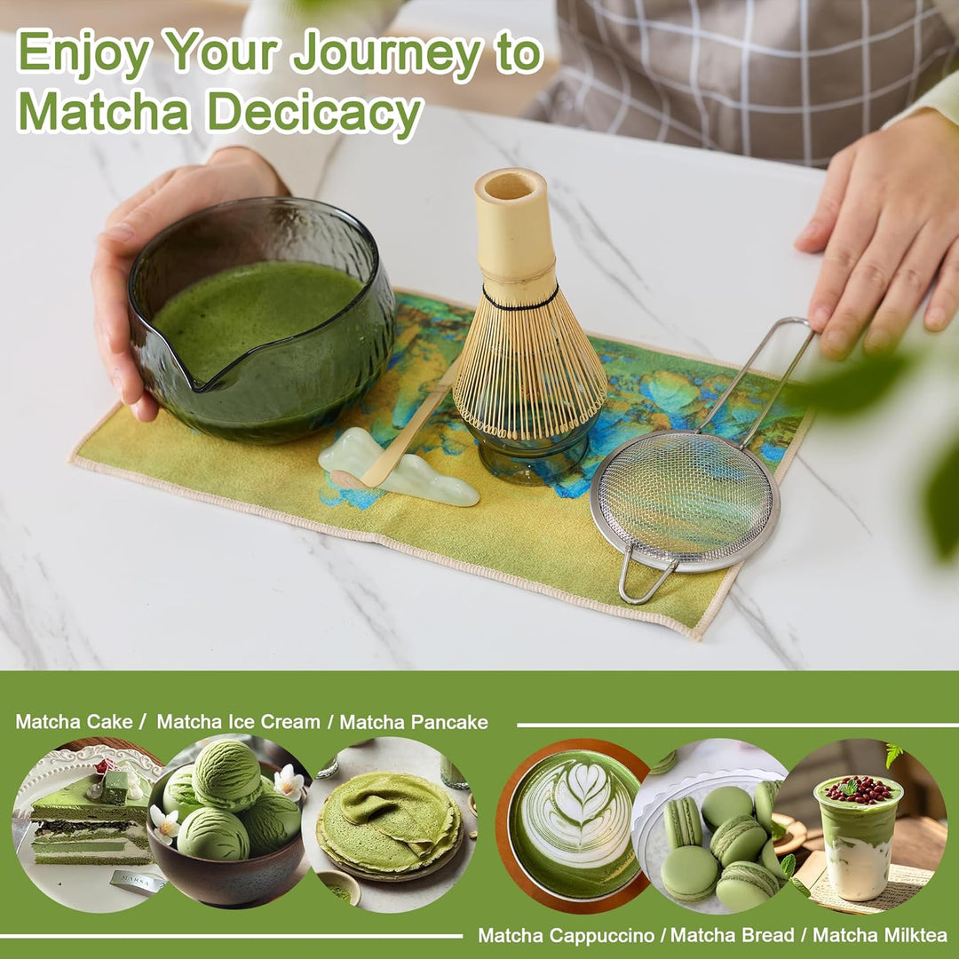 Matcha Tea Set 7- piece Japanese Tea Set Matcha Bowl with Spout, Bamboo Whisk and Spoon Filter Spoon