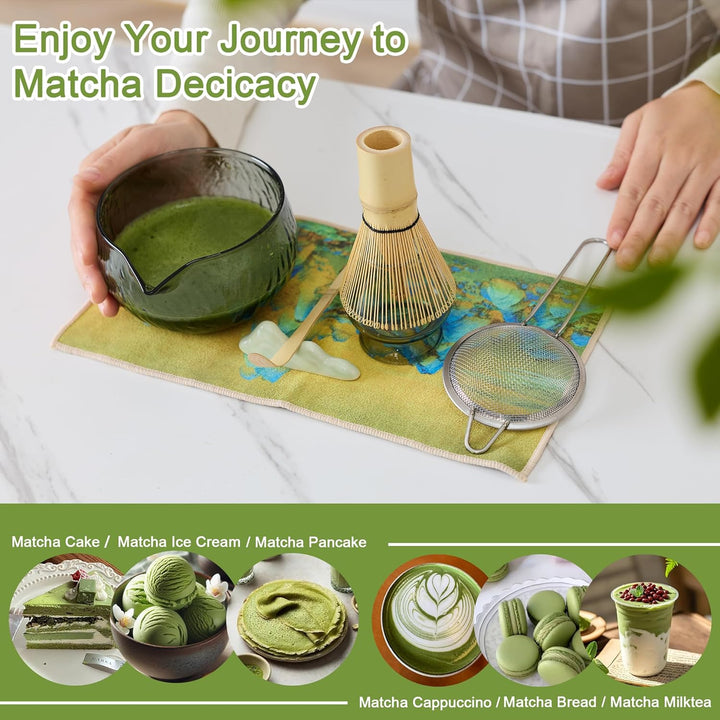 Matcha Tea Set 7- piece Japanese Tea Set Matcha Bowl with Spout, Bamboo Whisk and Spoon Filter Spoon