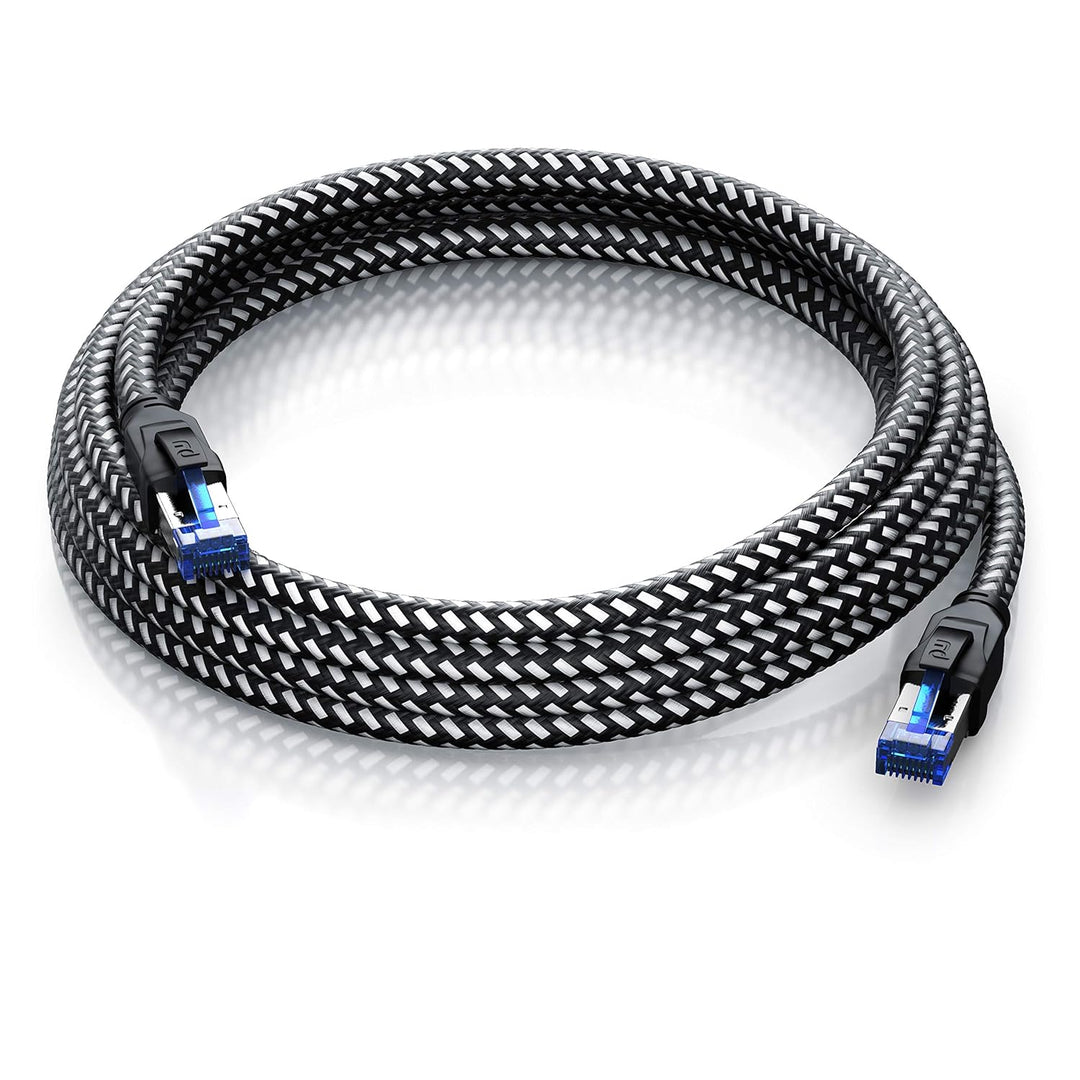 CSL - 10m Netzwerkkabel CAT 8 - LAN Kabel Patchkabel - Baumwollmantel - CAT8.1 High Speed Gigabit Et