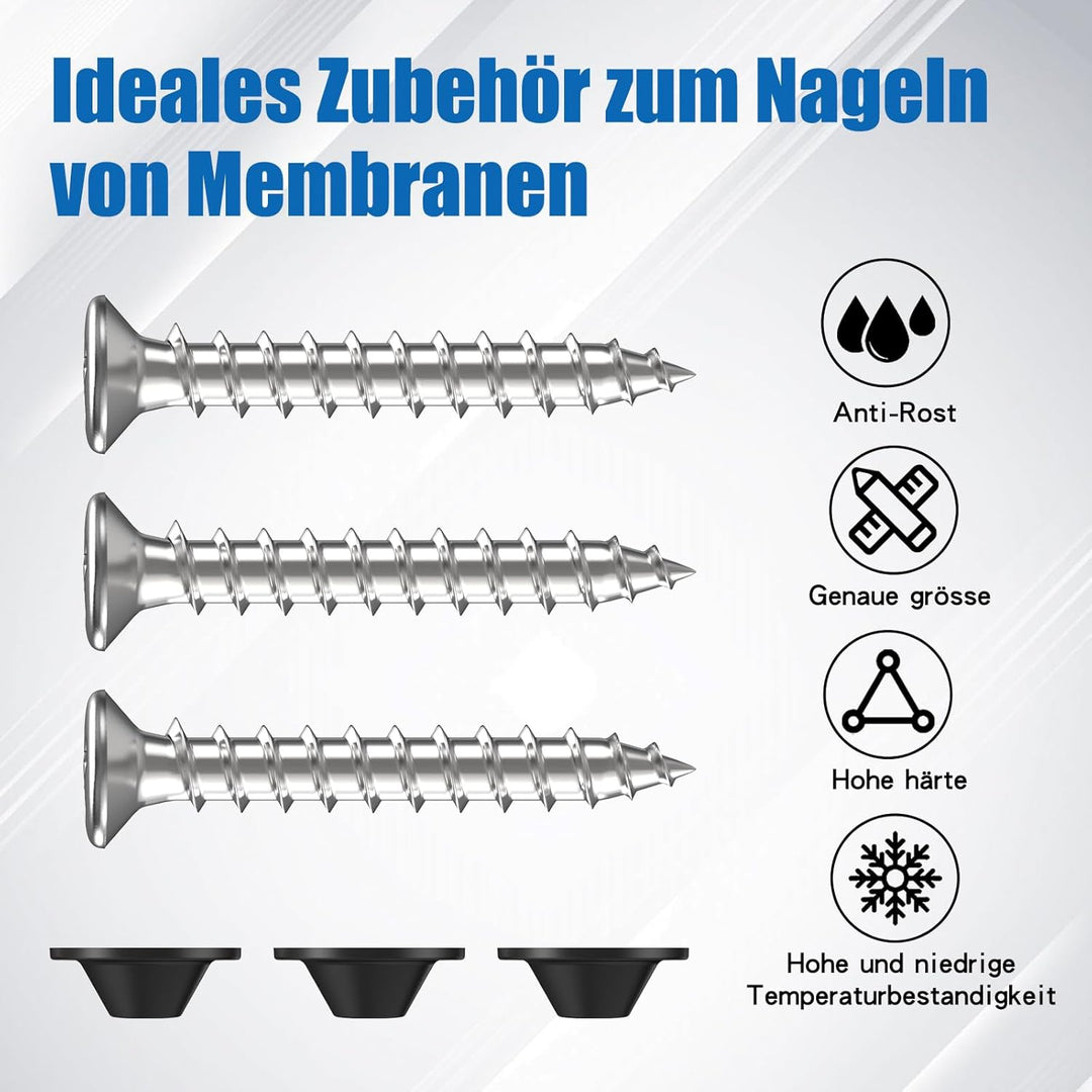 100 Stk. Dichtnägel für Noppenbahn, Montagenägel 3,5x25mm, Dichtscheibe: 22mm, für Noppenfolie Baudr
