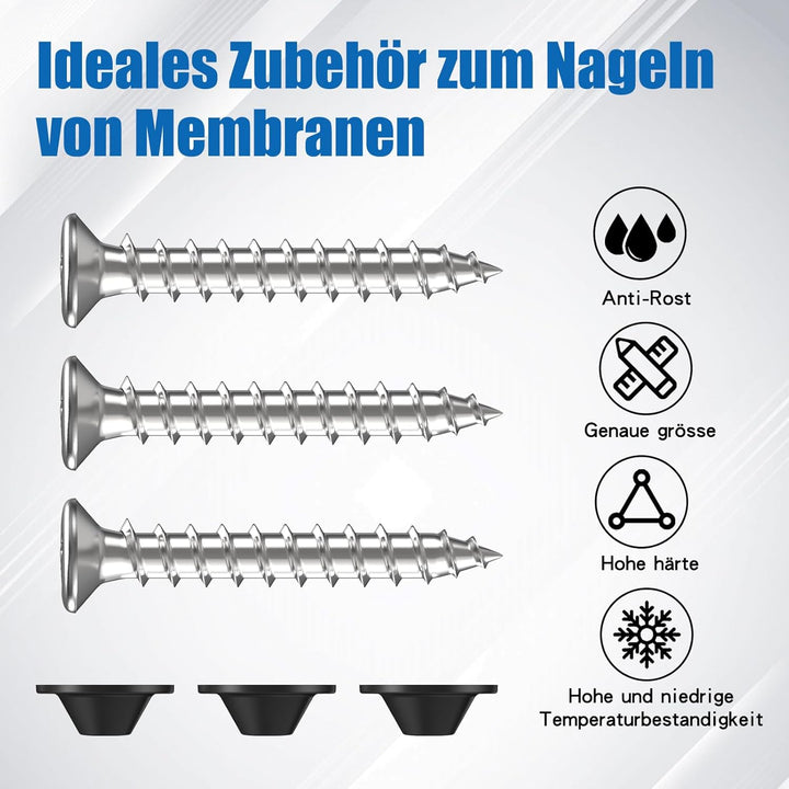 100 Stk. Dichtnägel für Noppenbahn, Montagenägel 3,5x25mm, Dichtscheibe: 22mm, für Noppenfolie Baudr