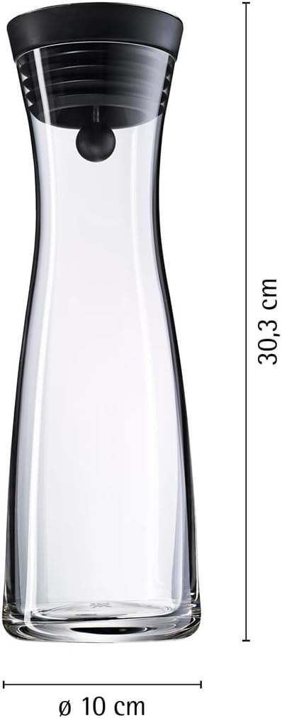 WMF Basic Wasserkaraffe mit Reinigungsbürste, Glas-Karaffe 1l, Silikondeckel, CloseUp-Verschluss, mi