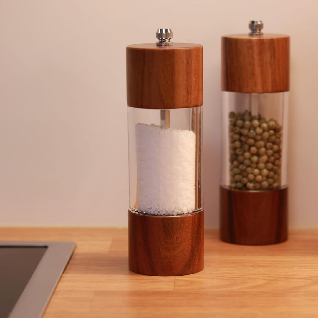 Treasy Salz- und Pfeffermühlen Set aus Holz – 2er Set Gewürzmühlen mit Keramikmahlwerk, einstellbare