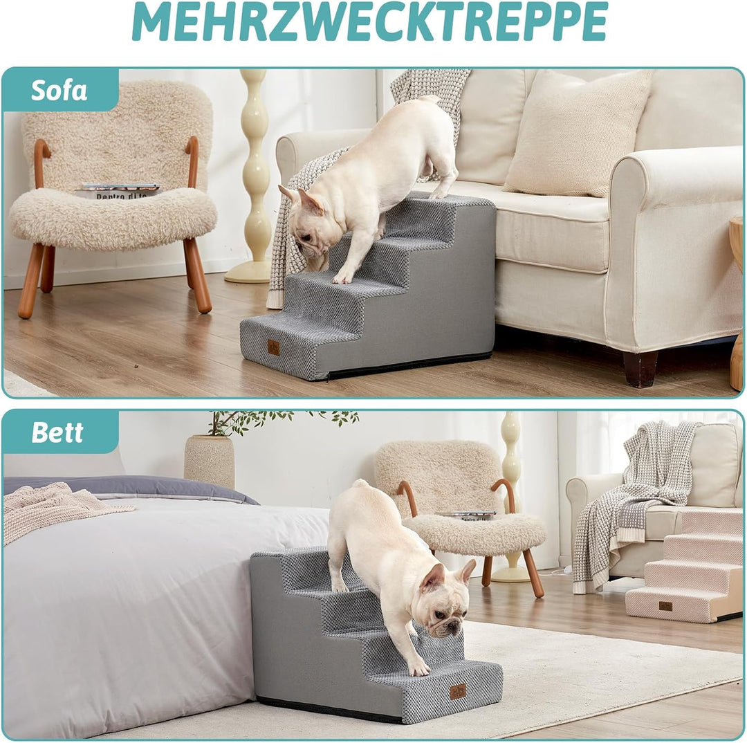 COZY KISS Hundetreppe für Kleine Hunde, 4Stufen Breiter Haustiertreppe für Bett Couch Auto, 45cm Hoc