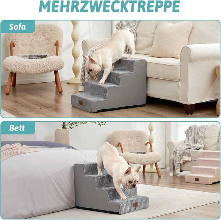 COZY KISS Hundetreppe für Kleine Hunde, 4Stufen Breiter Haustiertreppe für Bett Couch Auto, 45cm Hoc