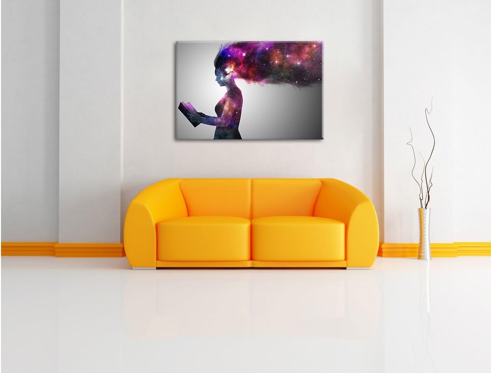 abstrakte Frau mit Buch, Format: 100x70 auf Leinwand, XXL riesige Bilder fertig gerahmt mit Keilrahm