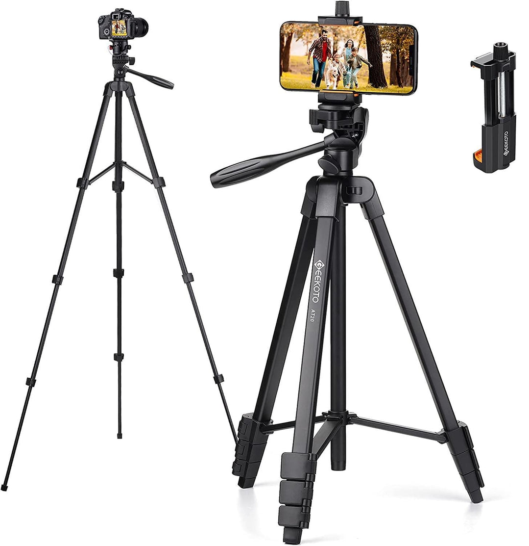 GEEKOTO Handy Stativ Ausziehbar, 54" Stativ für Smartphone mit 360-Grad-Panorama-Drehplattform und 1