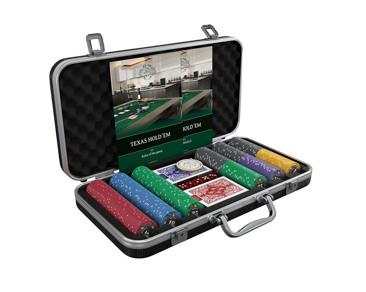 Bullets Playing Cards | Pokerkoffer „Silvio“ mit 300 Keramik Pokerchips 10g | Pokerset mit Karten, W