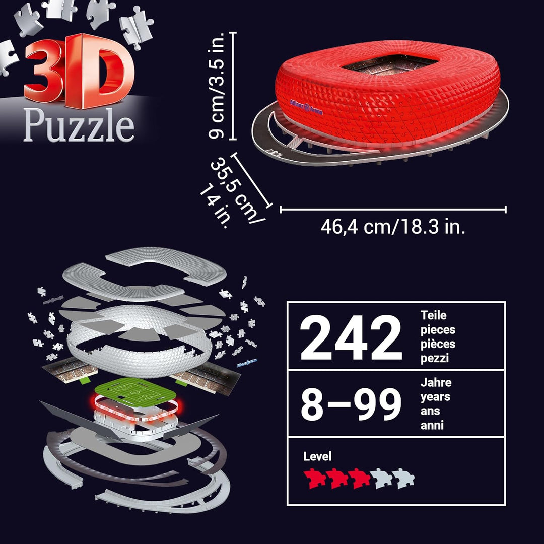 Ravensburger 3D Puzzle Allianz Arena bei Nacht 12530 - Bayern München Fanartikel - leuchtet im Dunke
