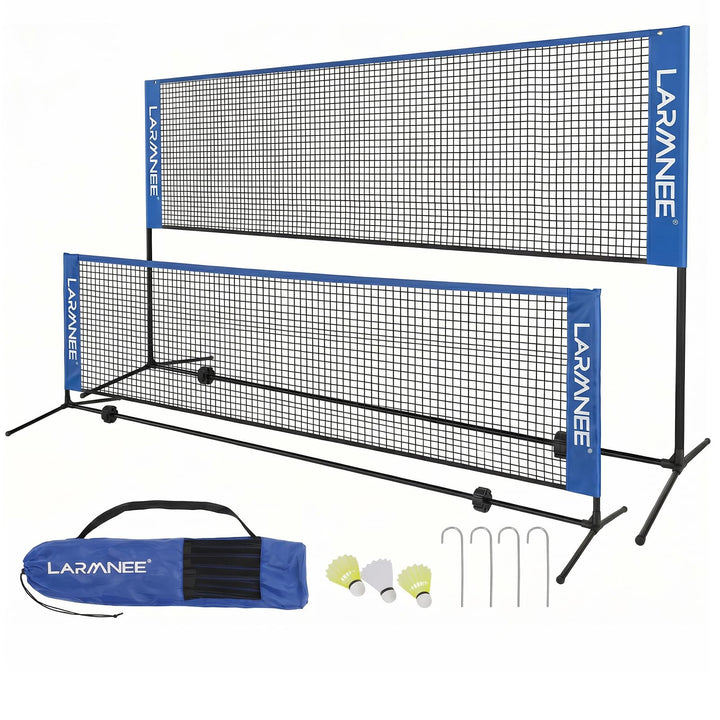 LARMNEE Badmintonnetz, Tennisnetz, 300cm|400cm|500cm Federballnetz höhenverstellbar, Set bestehend a