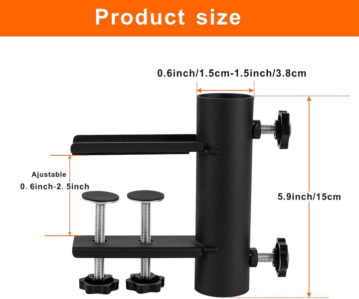 VANROUG Sonnenschirmständer für eckige Balkongeländer(15 mm - 63 mm), Schirmdurchmesser (23 mm - 38