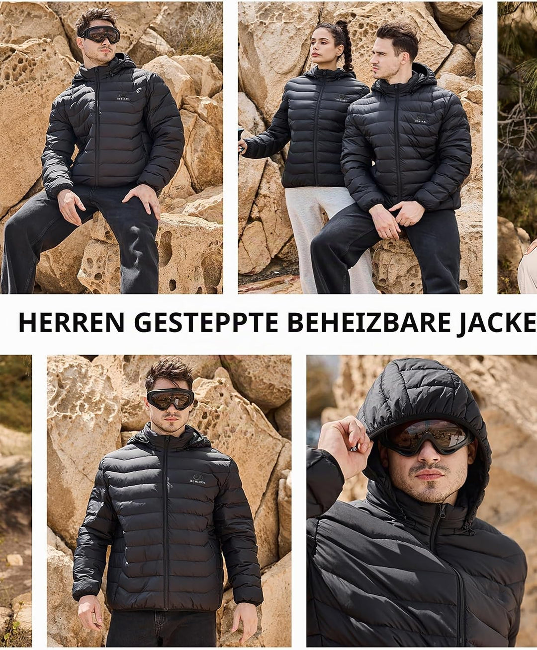 HEWINZE Beheizbare Jacke - Heizjacke mit Akku 7.4V - Warme Heizjacke für Herren 6 Heizzonen, 3 Tempe