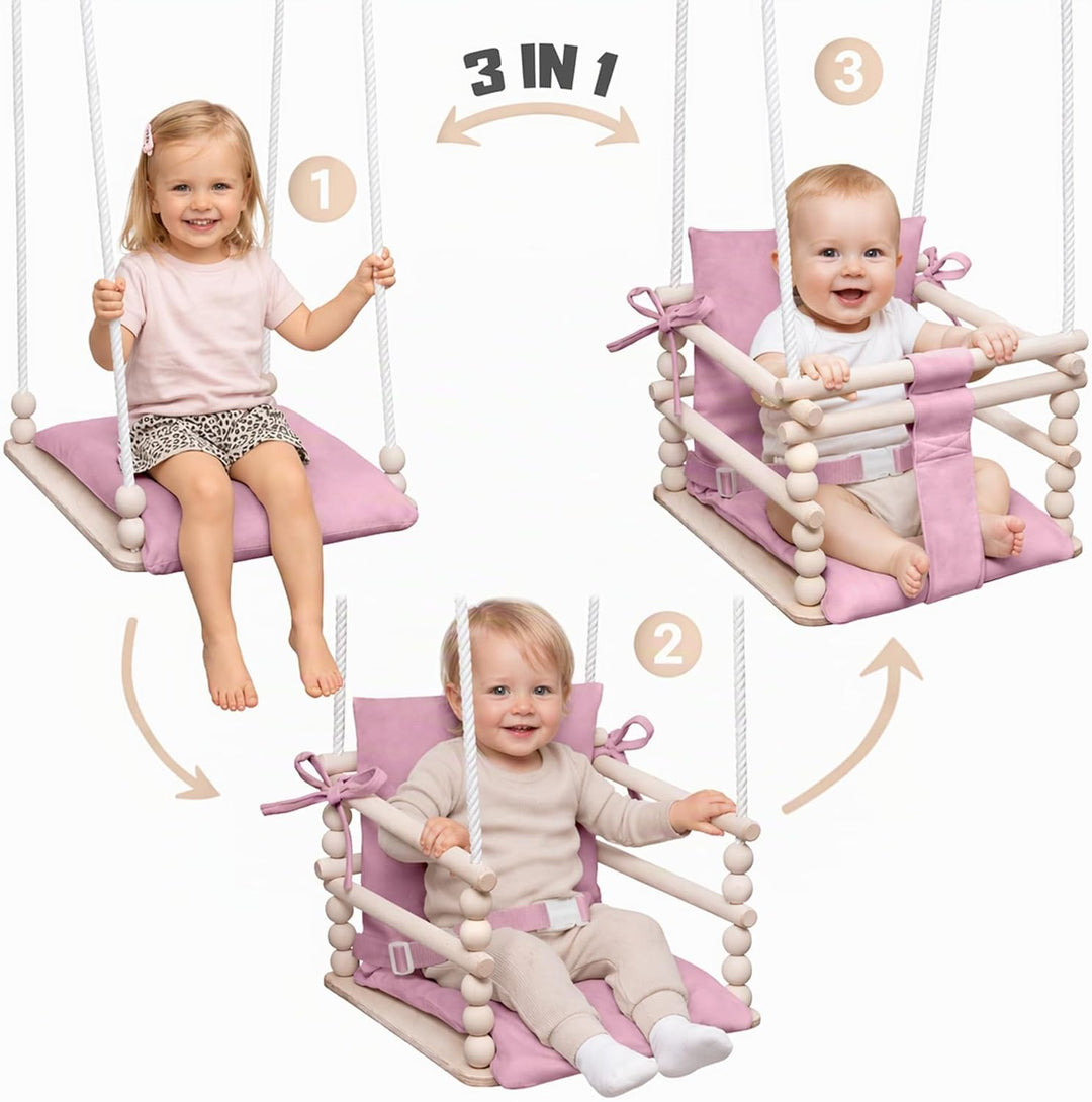 MAMOI® Babyschaukel Holz | Indoor Babyschaukel | Kinderschaukel Indoor | Babyschaukel 3 in 1 + SICHE