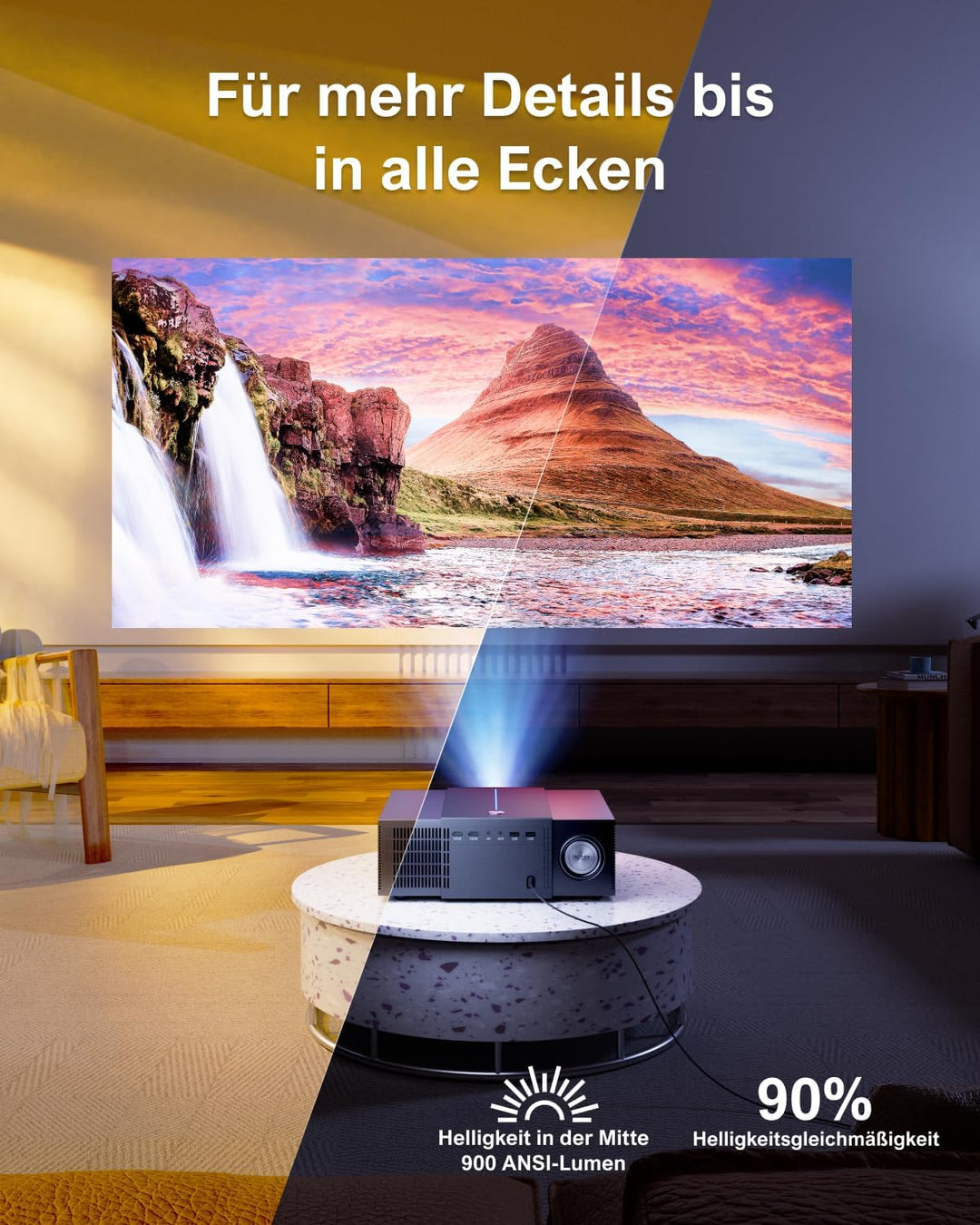 ULTIMEA Beamer 4K Heimkino Unterstützt 900 ANSI-Lumen mit Hindernisvermeidung und 6D Trapezkorrektur