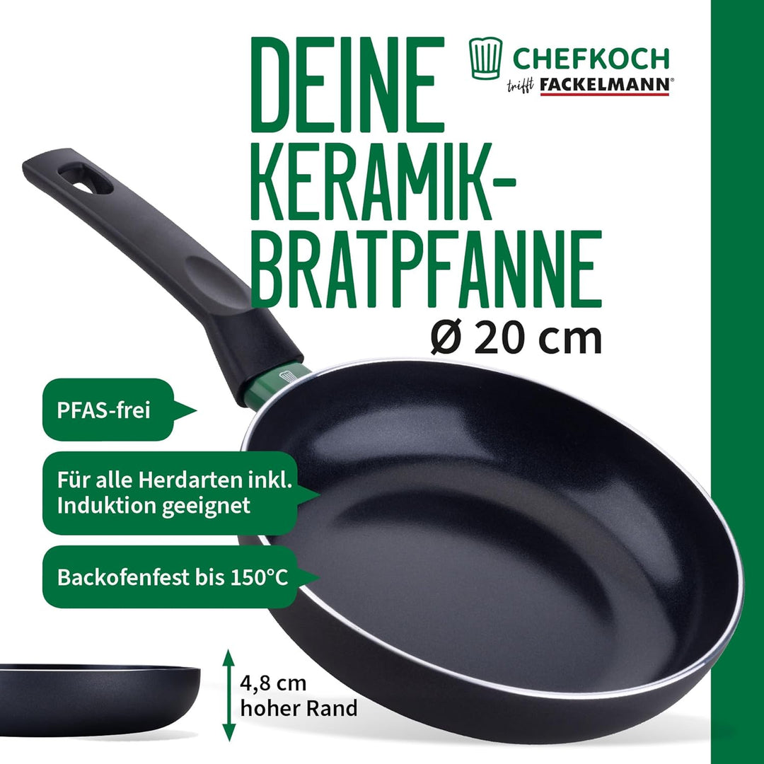 FACKELMANN Chefkoch Aluminium-Pfanne Ø20 cm Bielefeld mit Keramik-Antihaft-Beschichtung – Bratpfanne