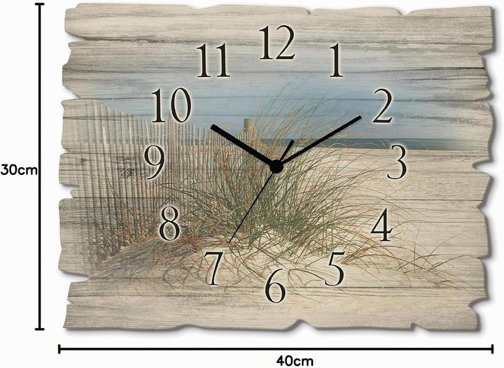 ARTLAND Wanddeko Wanduhr ohne Tickgeräusche aus Holz Quarzuhr 40x30 cm Rechteckig Lautlos Strand Mee
