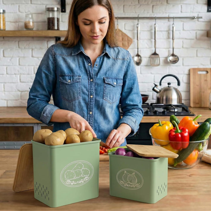 Lifewit Kartoffel Aufbewahrungsbox, 2er Set Grosse Kunttsoff Vorratsdosen für Kartoffel Zwiebel knob