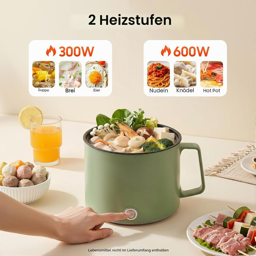 Tragbarer Multifunktions-Reiskocher, 1,7 l Antihaft-Dampfgarer, Mini-Kochtopf, tragbarer Mini-Nudelk