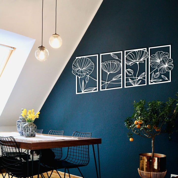 ESTART Dekor 4 Stück Metall Lotusblume Wanddekoration, Abstrakte Blumen Ästhetische Kunst, Minimalis