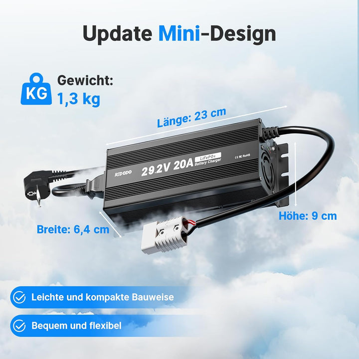 Redodo LiFePO4 Ladegerät 29,2V 20A, Schnelles AC-DC Ladegerät für Batterien, Geeignet für LiFePO4 Ba