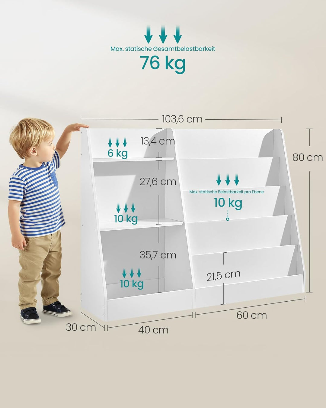 SONGMICS Bücherregal Kinder, Spielzeugregal, Kinderregal, Montessori Regal mit 5 Ebenen, Kinderzimme