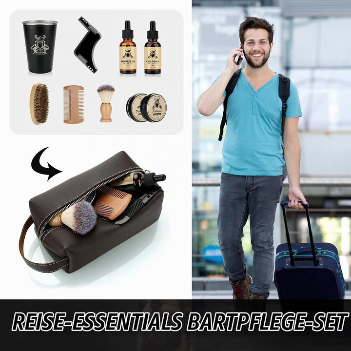 EXREIZSTBartpflege Set für männer, Bartpflege Set,mit 2 Bartöl BartbalsamBartkammBartbürsteBartschab