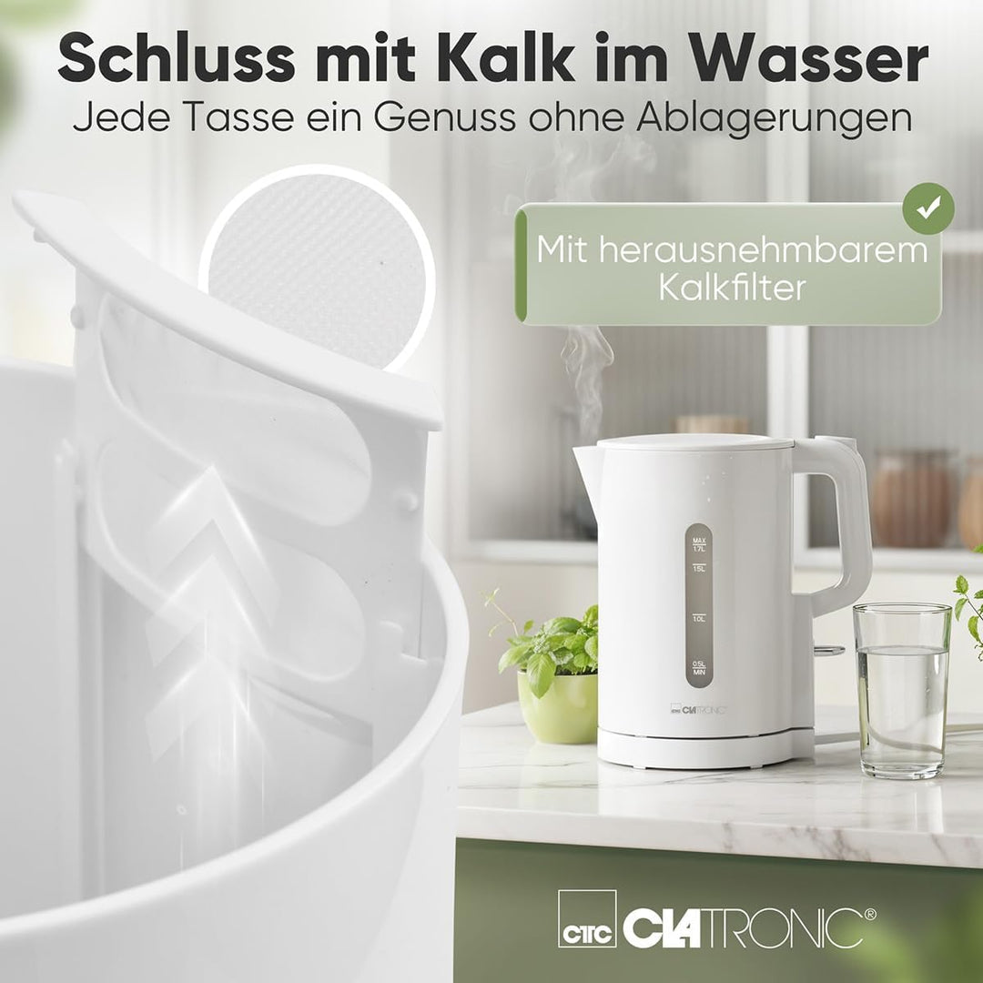 Clatronic® Wasserkocher 1,7L | 2200W für schnelles Erhitzen | BPA frei | Einhandbedienung | Wasserst