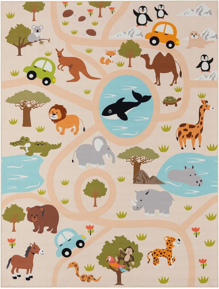 TT Home Kinderteppich Babyzimmer Teppich Kinderzimmer rutschfest Tiere Weltkarte Autos, Farbe:Grün G