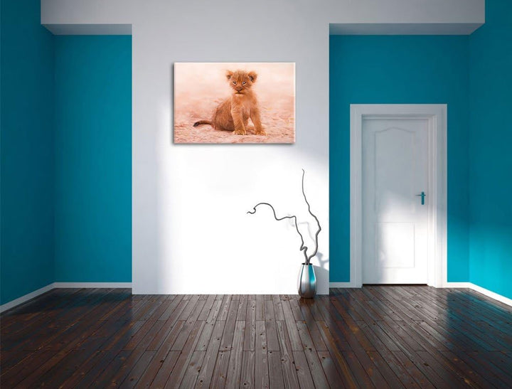 Pixxprint Verlassenes Löwenbaby als Leinwandbild/Grösse: 100x70 cm/Wandbild/Kunstdruck/fertig bespan
