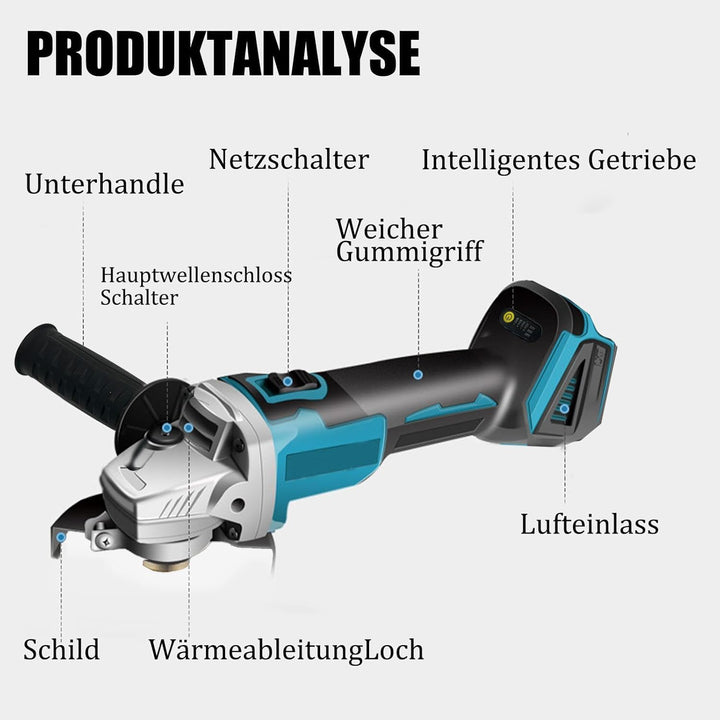 Bürstenloser Akku Winkelschleifer Ø125mm 8500U/min,Ersatz für Makita - Akku Flex Trennschleifer Komp