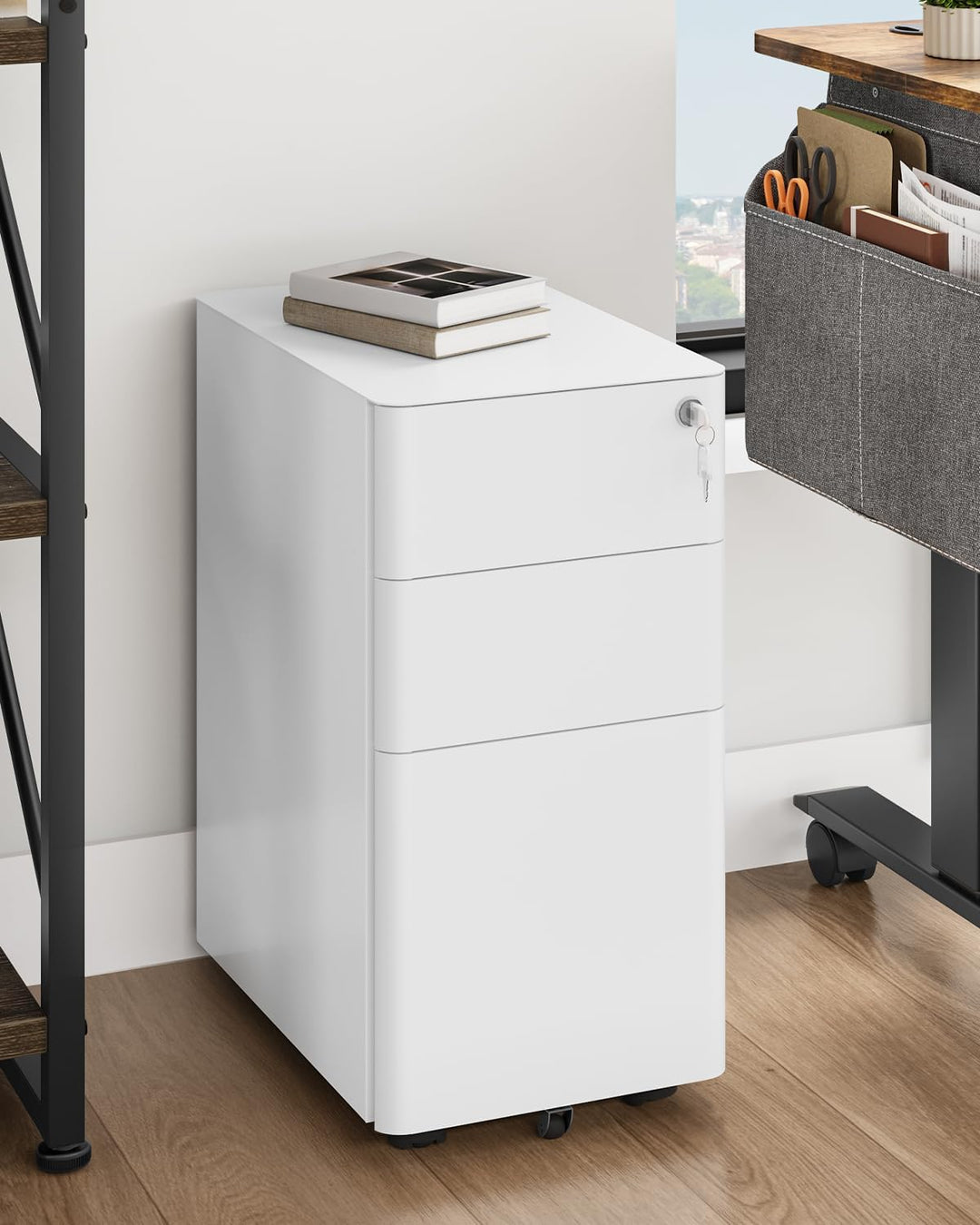 YITAHOME Rollcontainer, Abschliessbar Rollcontainer mit 3 Schubladen, Metall Mobiler Aktenschrank Bü