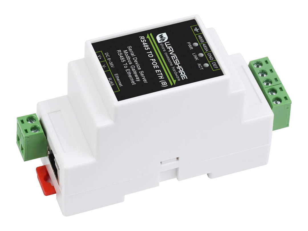 Waveshare RS485 to RJ45 Ethernet Converter Module, Industrial Rail-Mount Isolated RS485 Serial Serve