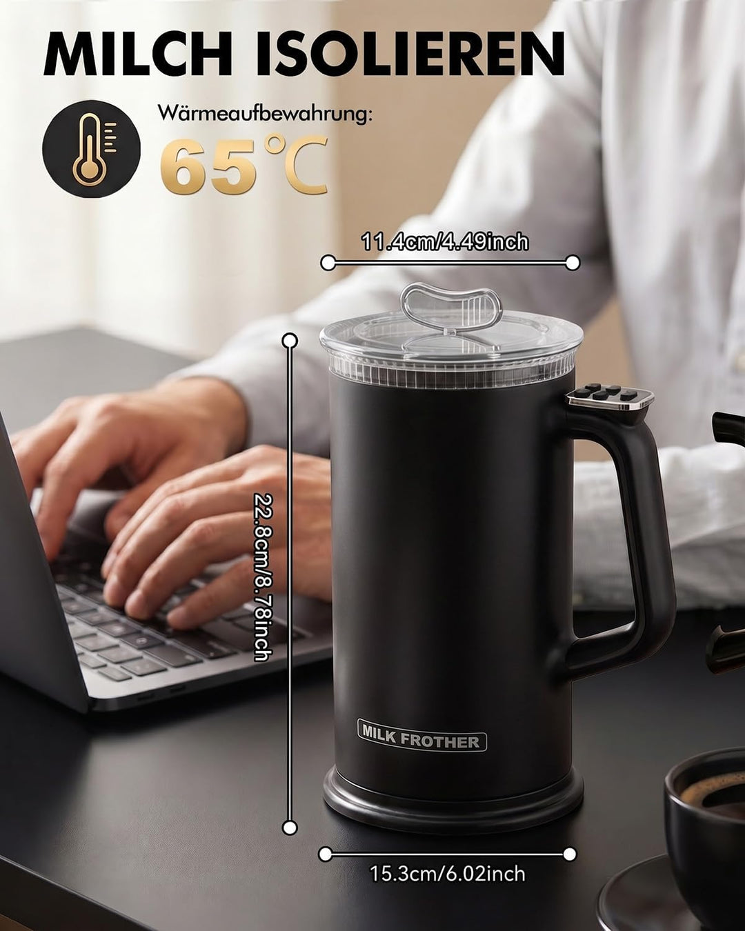 Milchaufschäumer Elektrisch 4-in-1, 350ml Automatischer Milchaufschäumer für Heisser und Kalter Milc