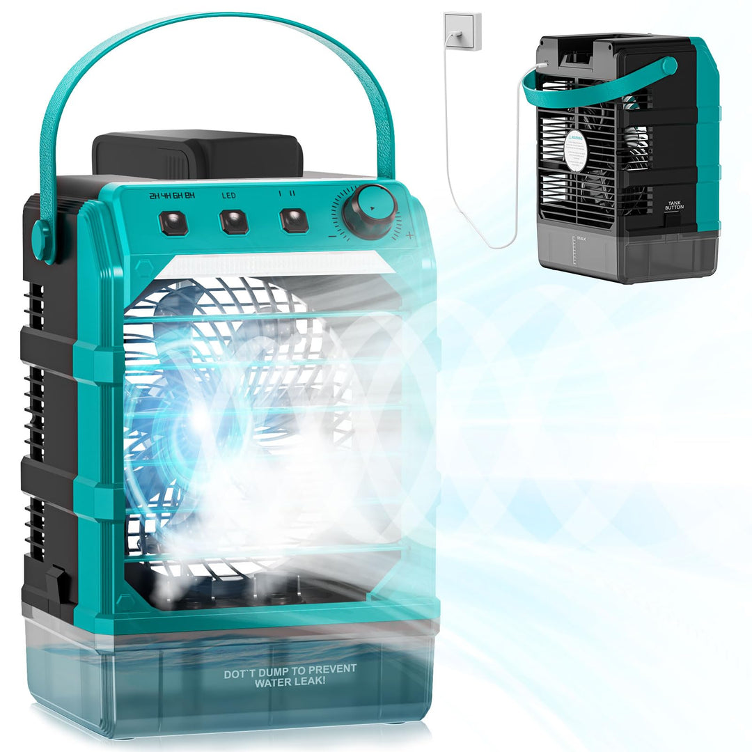 Ventilator mit Wasserkühlung Kompatibel für Makita 18V Akku und USB-betrieben，Luftkühler mobil mit W