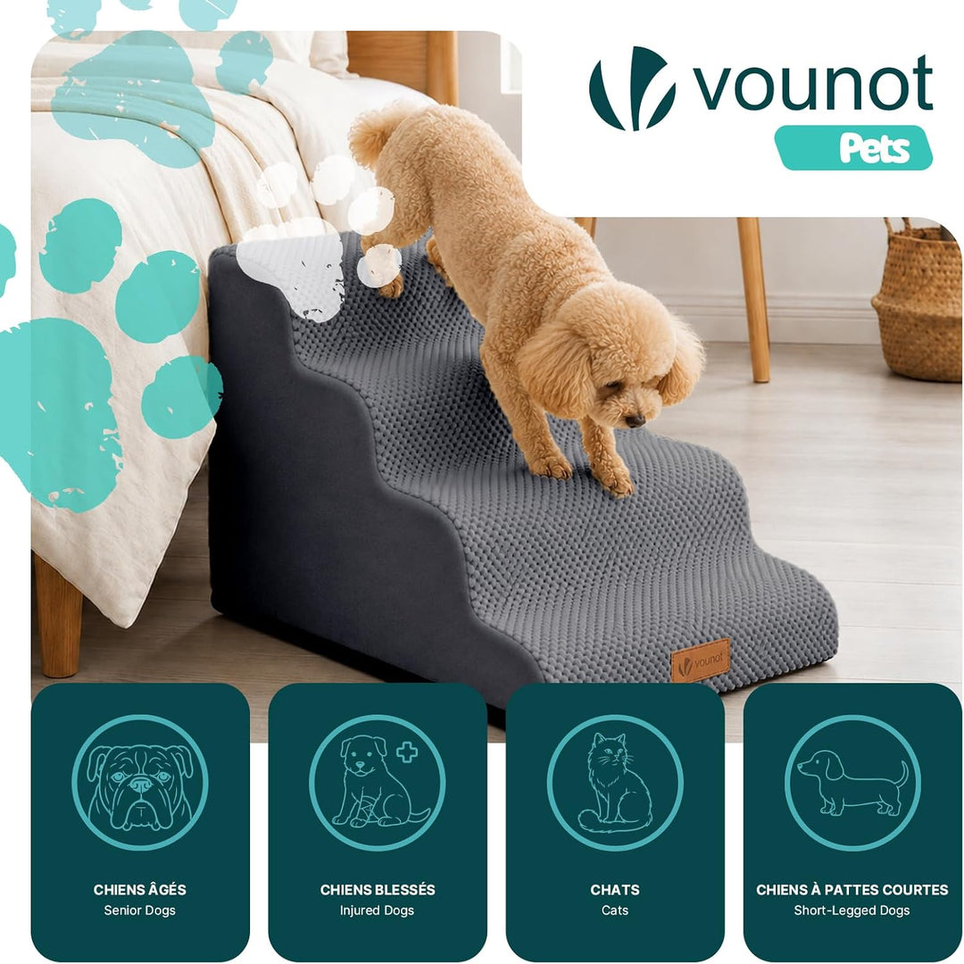 VOUNOT® Hundetreppe 4 Stufen für kleine Hunde &amp; Katzen, Haustiertreppe aus hochdichtem Schwamm, ruts