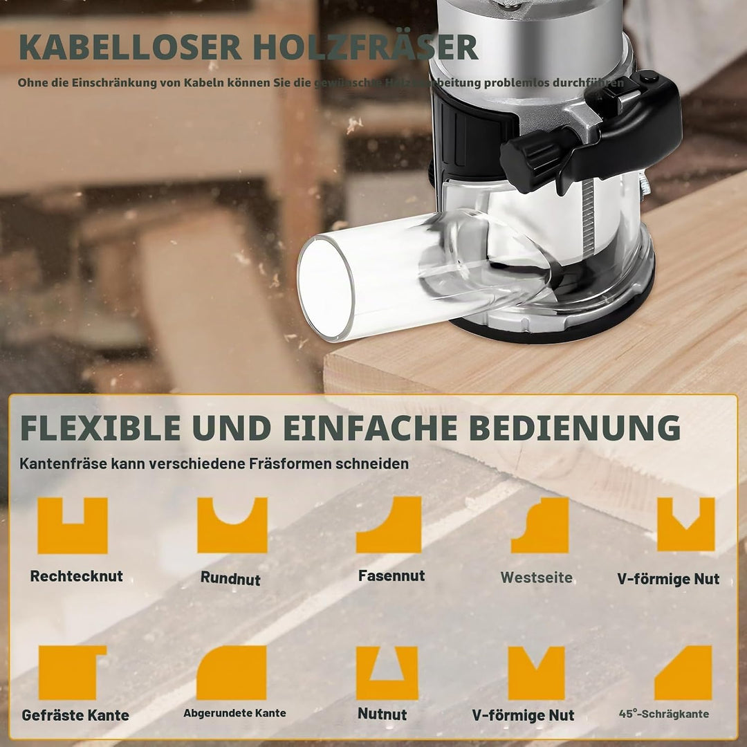 Kabellose Power Router Holzbearbeitung für Dewalt Akku, 800W 30000RPM Cordless Compact Wood Router w