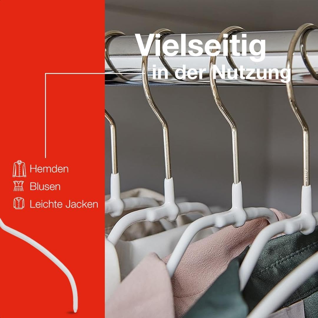 MAWA Kleiderbügel Light, Set mit 20 50% platzsparenden und rutschfesten Bügeln, ideal für Hemden und