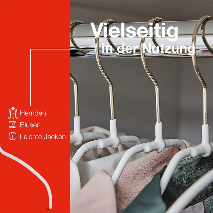MAWA Kleiderbügel Light, Set mit 20 50% platzsparenden und rutschfesten Bügeln, ideal für Hemden und