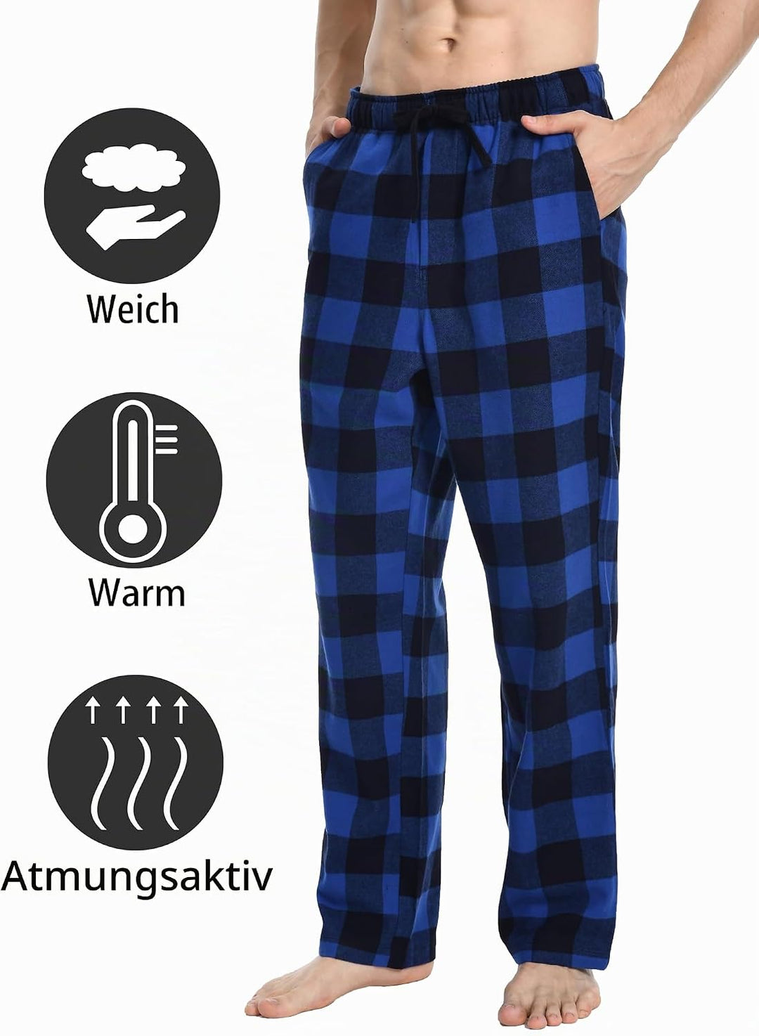 Nutria Herren Pyjamahose aus Flanell, 100% Baumwolle Kariert Weiche Schlafanzughose Warm Loungehose