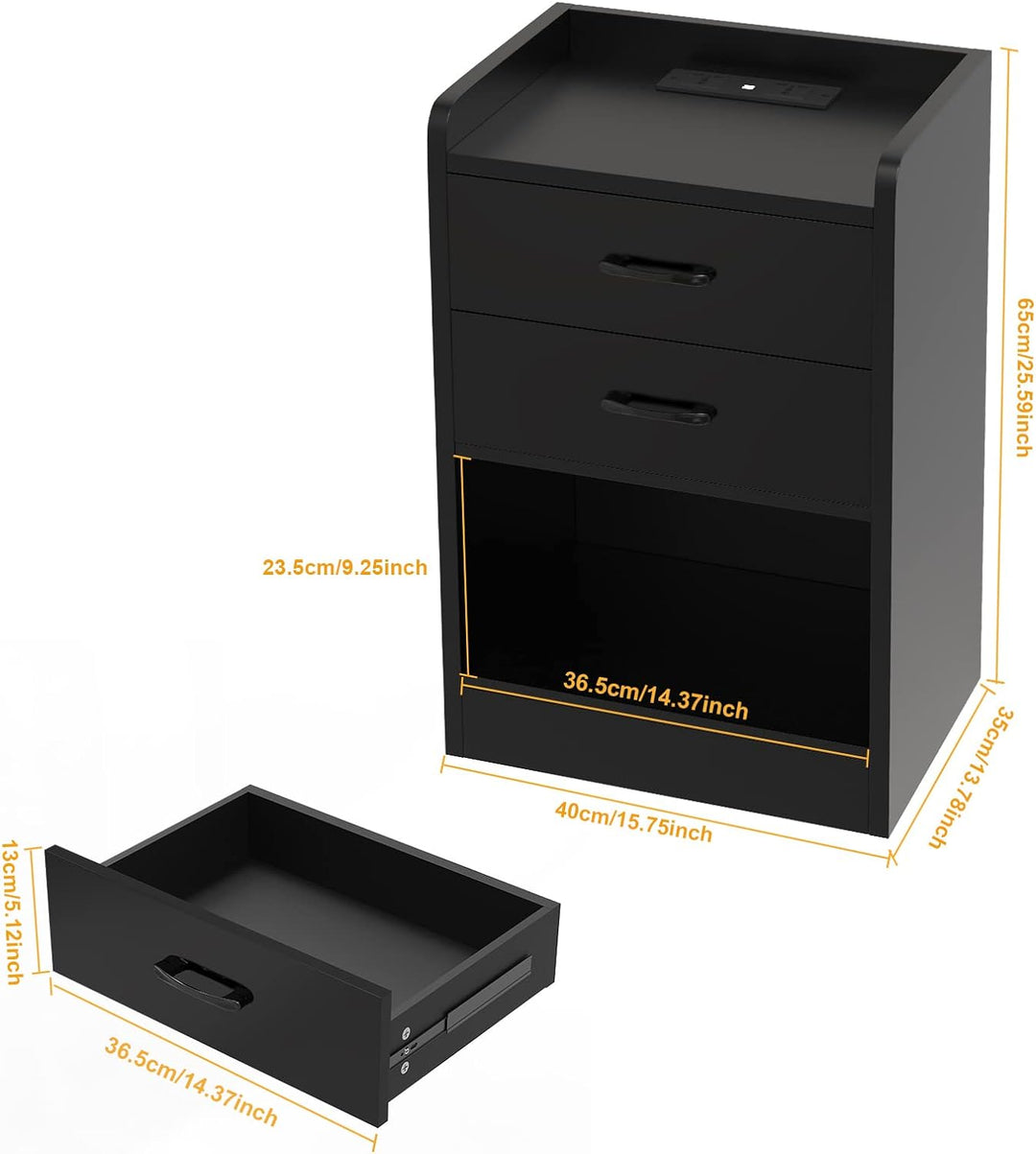 Lvhecforhm 2er Set Nachttisch Schwarz, Nachttisch mit 2 Schubladen, Hochglanz Nachttisch Tisch, Nach