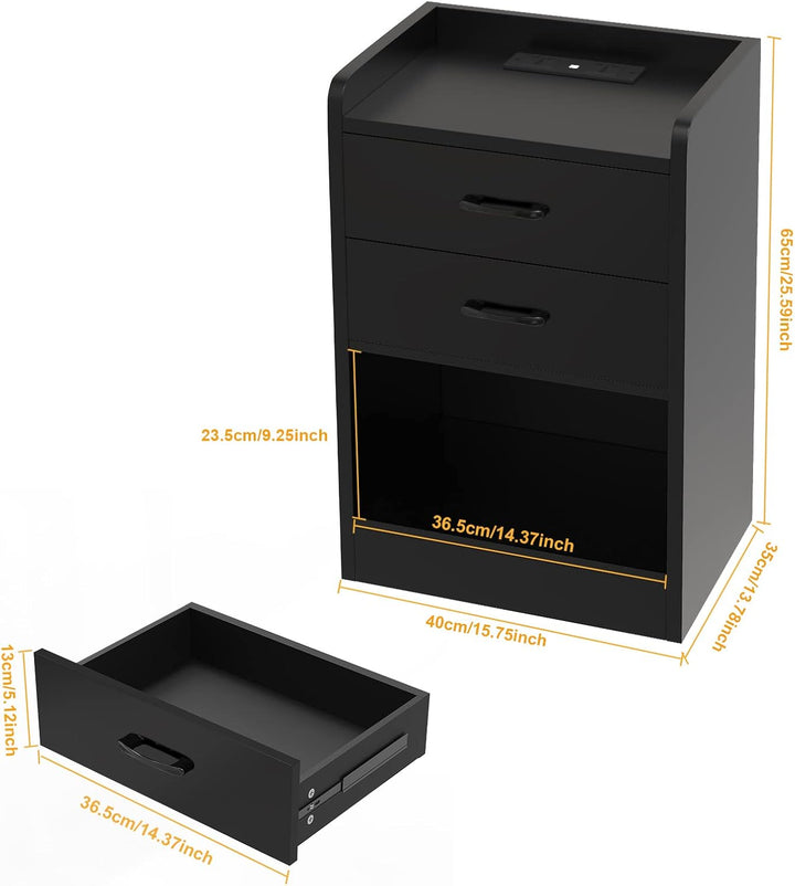 Nachttisch mit LED Licht, Nachttisch mit Ladestation, Nachtschrank mit Steckdosen USB Anschlüsse, Na